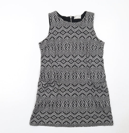Wallis Womens Black Geometric Polyester Shift Size 12 Round Neck Zip