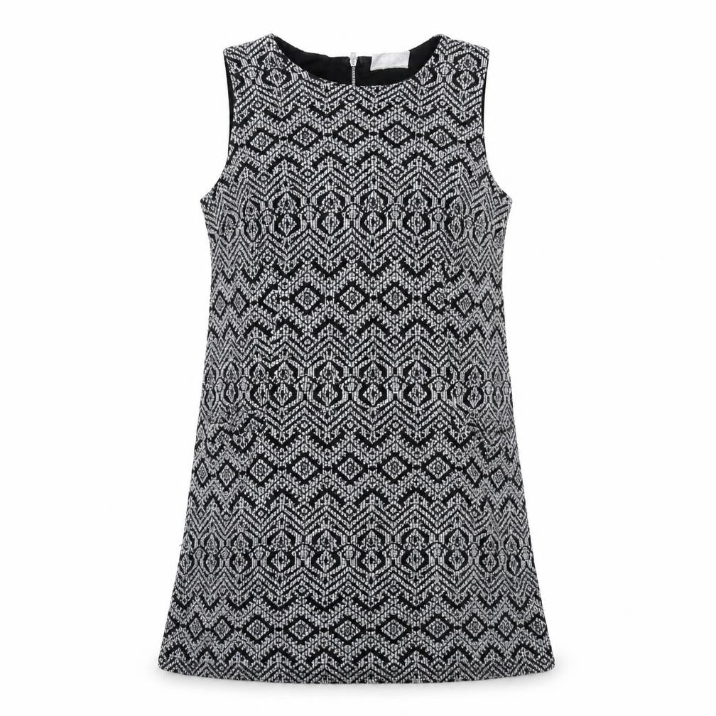 Wallis Womens Black Geometric Polyester Shift Size 12 Round Neck Zip