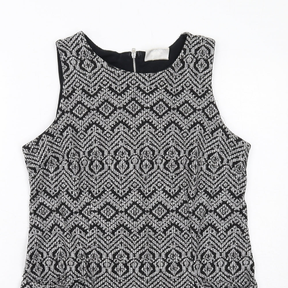 Wallis Womens Black Geometric Polyester Shift Size 12 Round Neck Zip