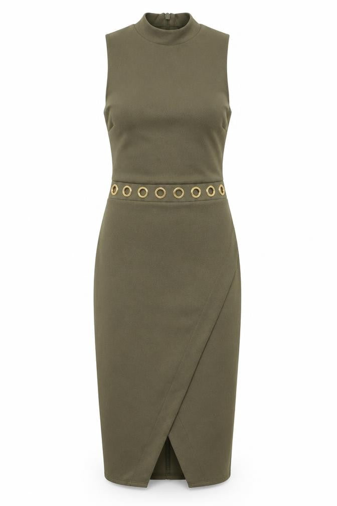 Miss Selfridge Womens Green Polyester Bodycon Size 4 Round Neck Zip
