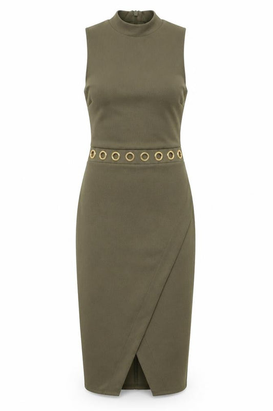 Miss Selfridge Womens Green Polyester Bodycon Size 4 Round Neck Zip
