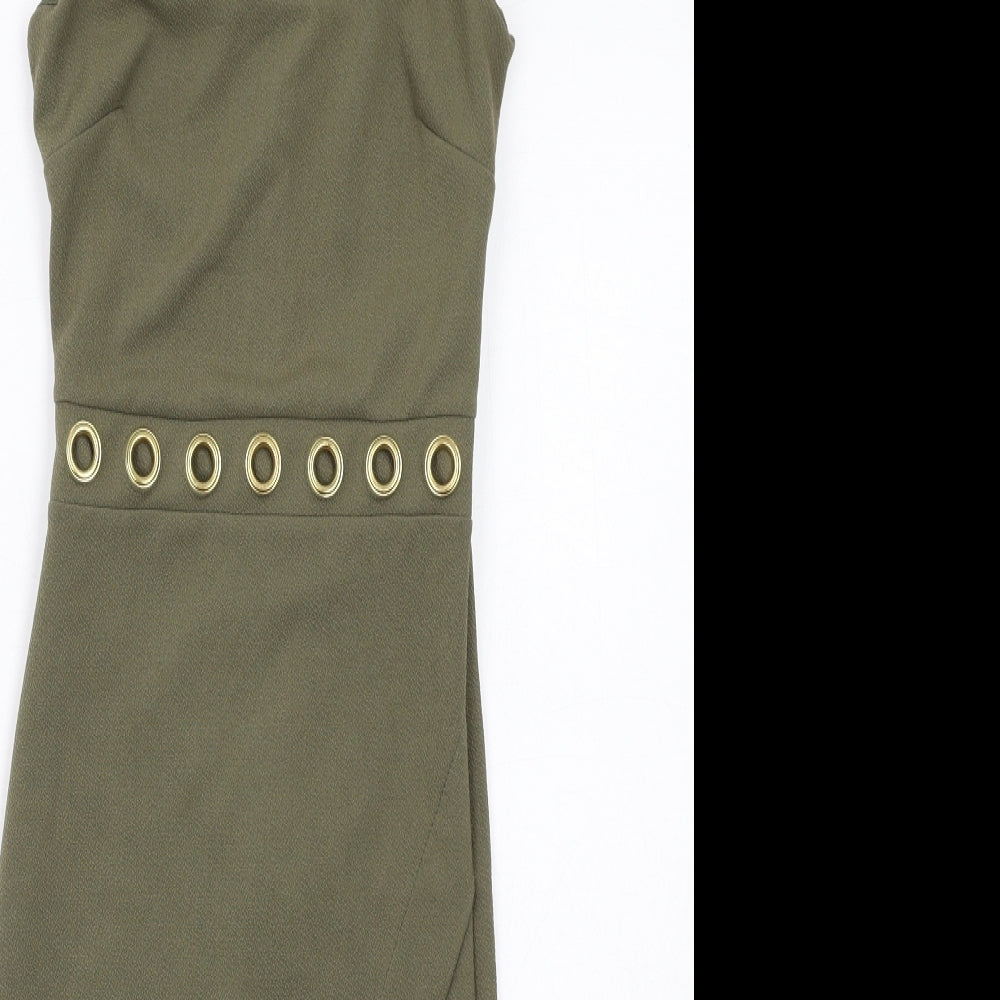 Miss Selfridge Womens Green Polyester Bodycon Size 4 Round Neck Zip