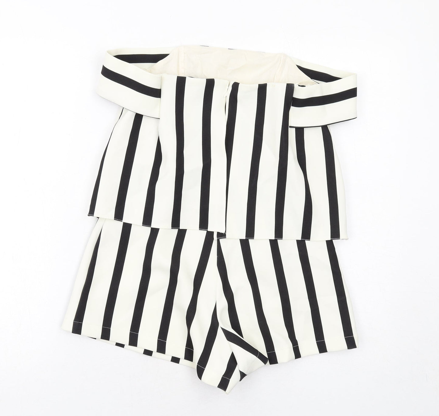 Topshop Womens White Striped Polyester Playsuit One-Piece Size 4 Zip