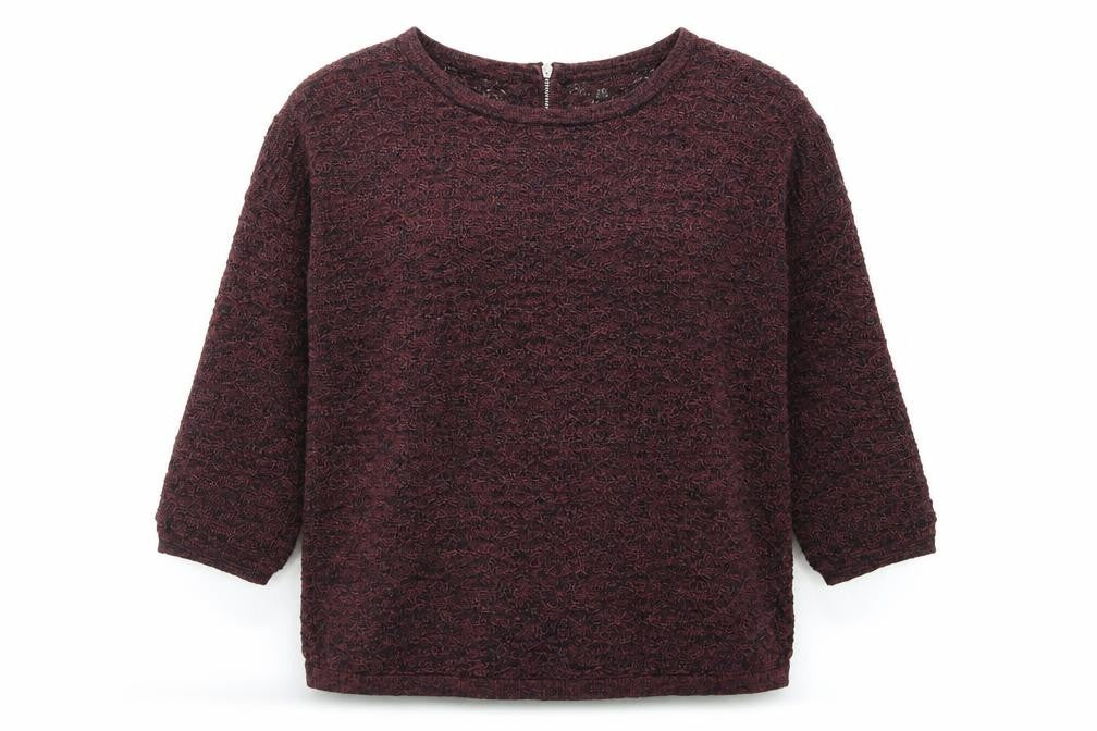 Warehouse Womens Purple Geometric Cotton Basic Blouse Size 10 Round Neck