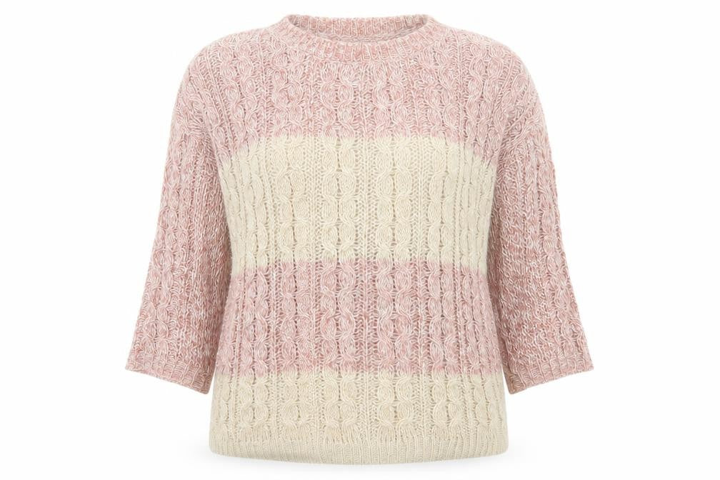 Marks & Spencer Womens Beige Round Neck Striped Acrylic Pullover Jumper Size 12