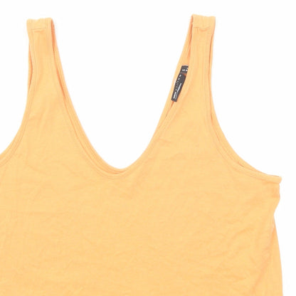 Close-up detail of ASOS women’s orange cotton basic tank, size UK 12, v-neck