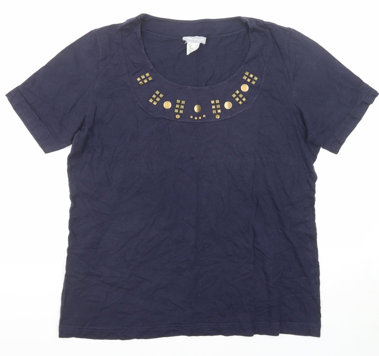 Pure Wear Womens Blue Cotton Basic Blouse Size 16 Round Neck
