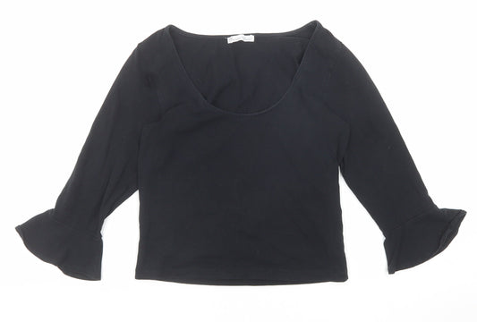 Zara Womens Black Polyester Basic Blouse Size S Scoop Neck - Ruffle Sleeve
