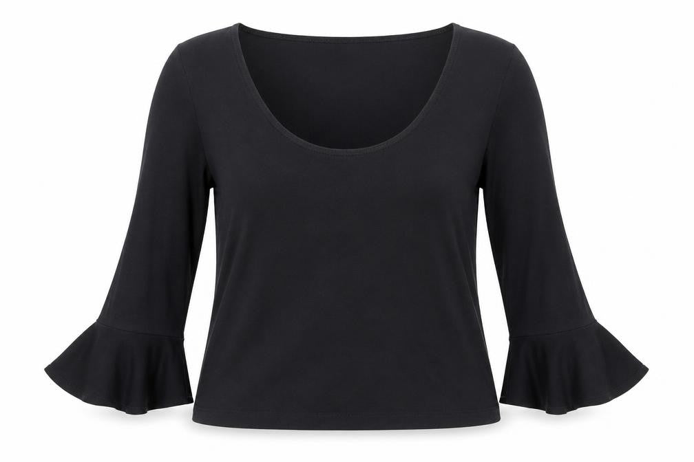 Zara Womens Black Polyester Basic Blouse Size S Scoop Neck - Ruffle Sleeve