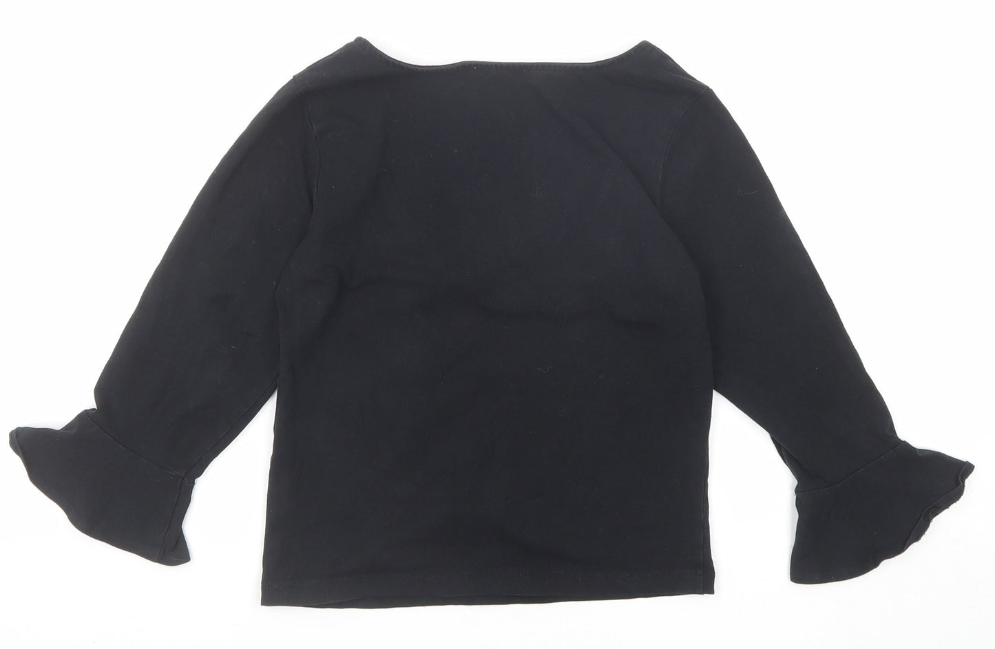 Zara Womens Black Polyester Basic Blouse Size S Scoop Neck - Ruffle Sleeve
