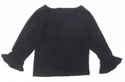 Zara Womens Black Polyester Basic Blouse Size S Scoop Neck - Ruffle Sleeve