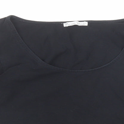 Zara Womens Black Polyester Basic Blouse Size S Scoop Neck - Ruffle Sleeve