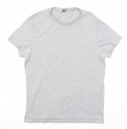 Additional front view of ASOS women’s grey cotton basic t-shirt, size L, crew neck
