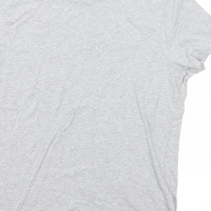 Brand and care label for ASOS women’s grey cotton basic t-shirt, size L, crew neck