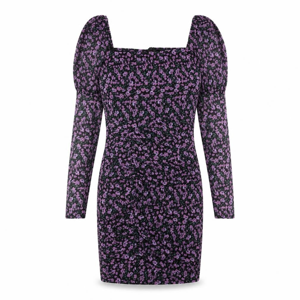 Quiz Womens Purple Floral Polyester Bodycon Size 10 Square Neck Zip