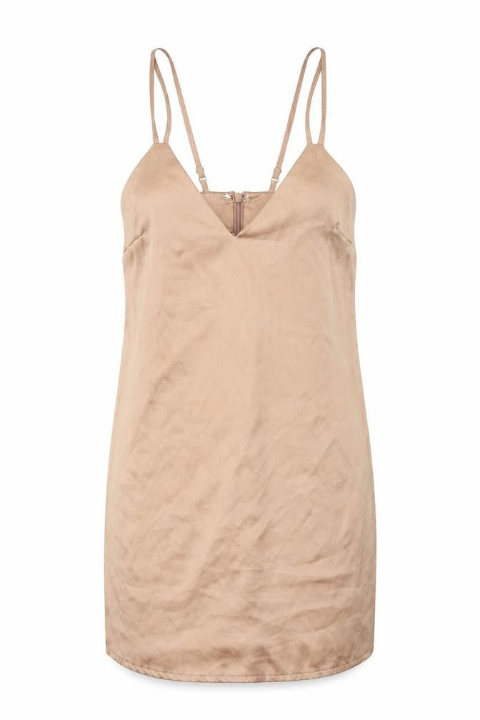 Missguided Womens Brown Polyester Slip Dress Size 6 V-Neck Zip