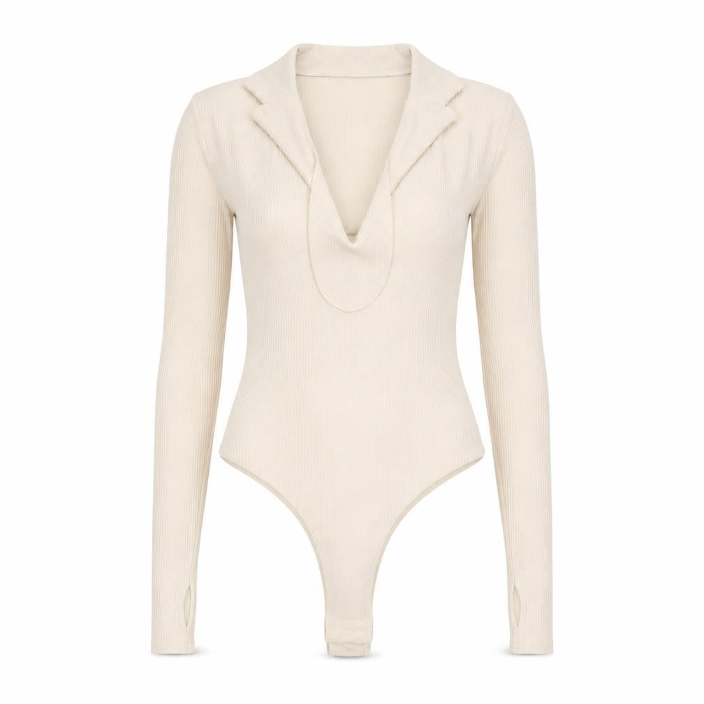 PRETTYLITTLETHING Womens Beige Polyester Bodysuit One-Piece Size 10 Snap