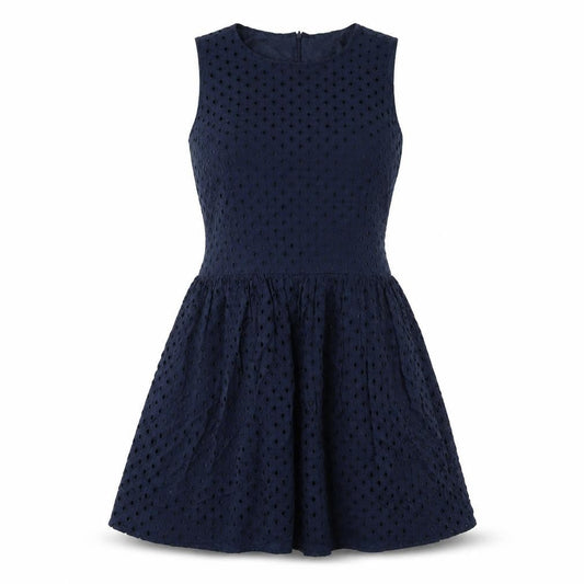 Nine West Womens Blue Geometric Polyester Skater Dress Size 8 Round Neck Zip