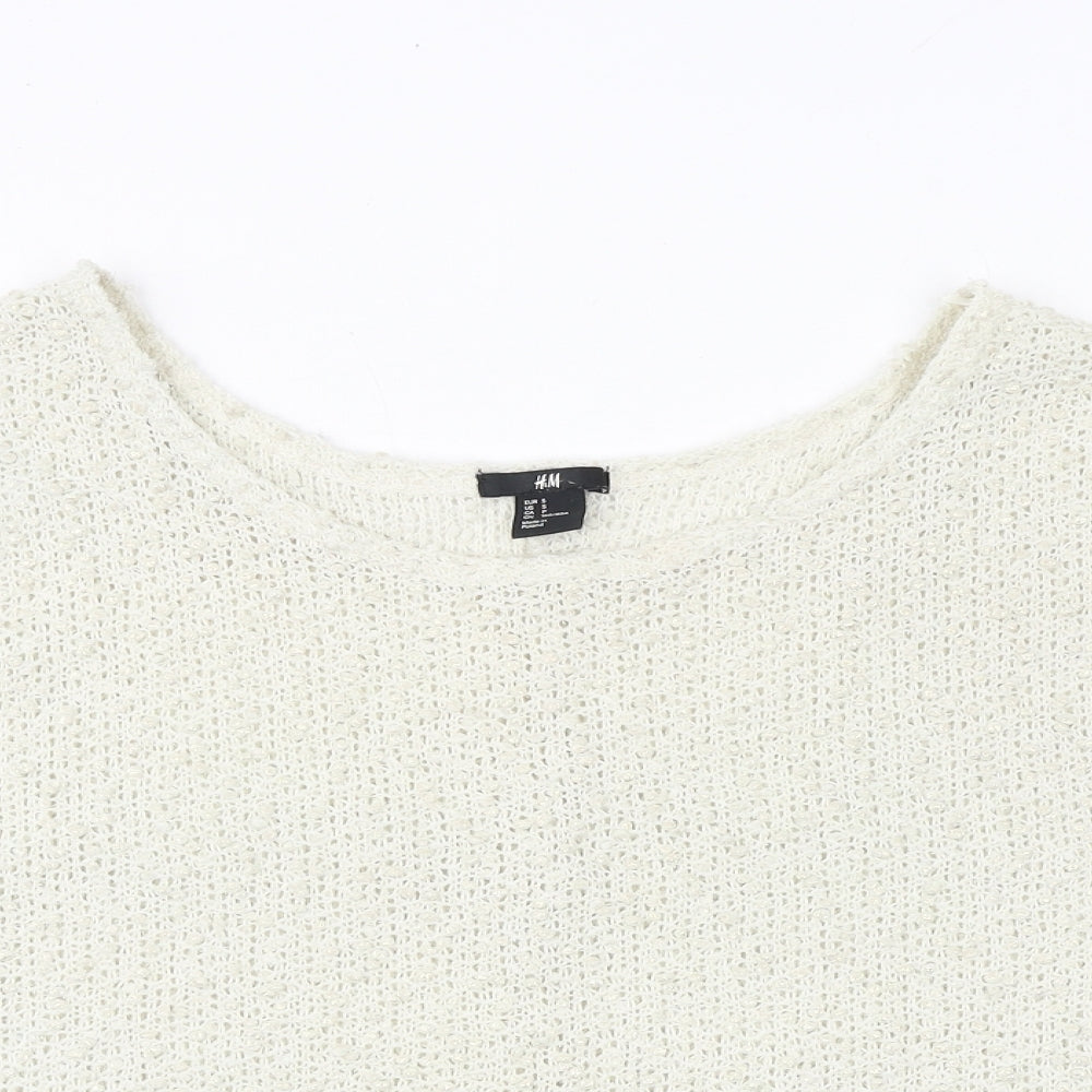 H&M Womens Beige Polyester Basic Blouse Size S Boat Neck