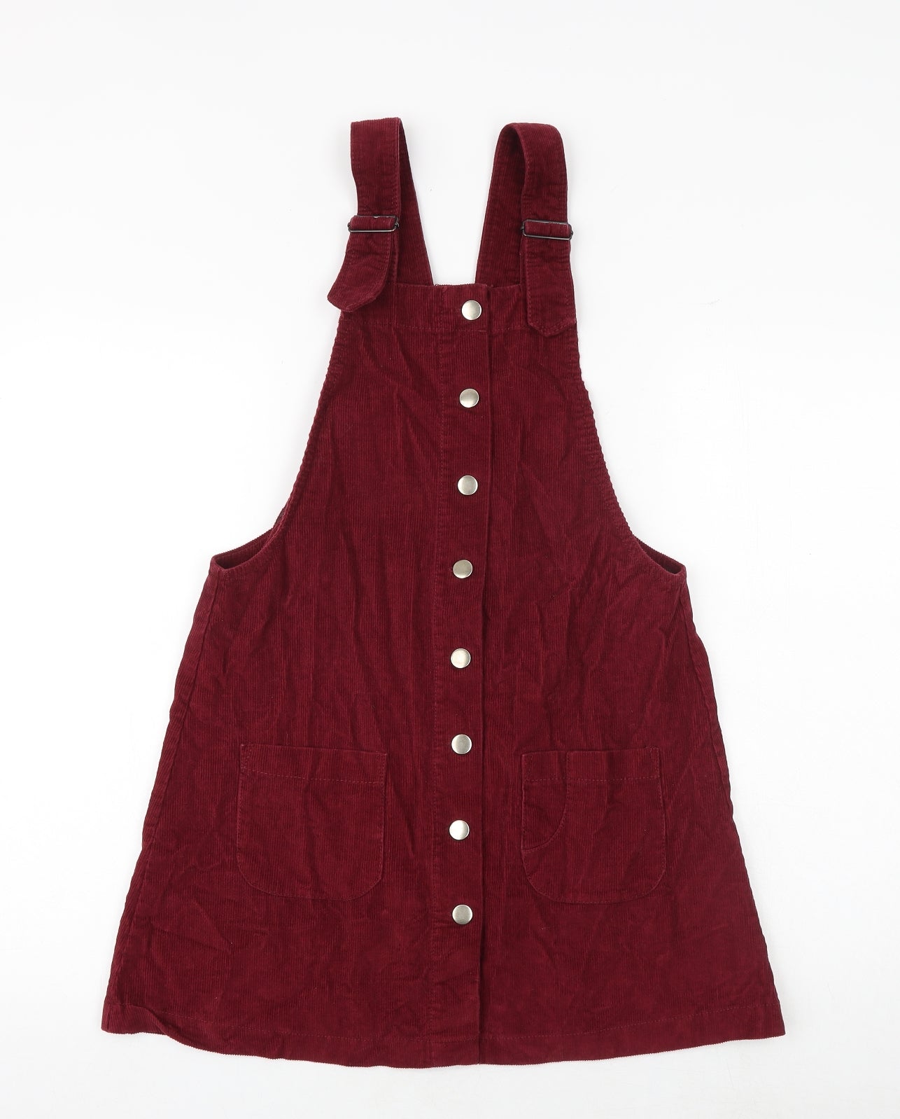Cooperative Womens Red 100% Cotton Pinafore/Dungaree Dress Size S Square Neck Button