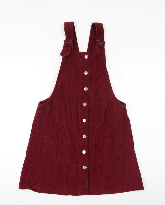 Cooperative Womens Red 100% Cotton Pinafore/Dungaree Dress Size S Square Neck Button