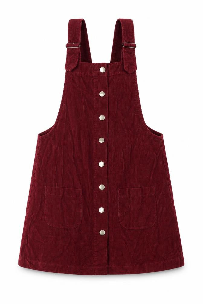Cooperative Womens Red 100% Cotton Pinafore/Dungaree Dress Size S Square Neck Button