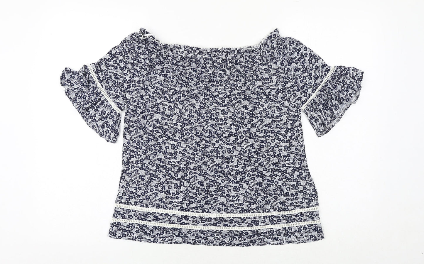 NEXT Womens Blue Floral Viscose Basic Blouse Size 8 Off the Shoulder