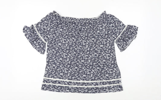 NEXT Womens Blue Floral Viscose Basic Blouse Size 8 Off the Shoulder