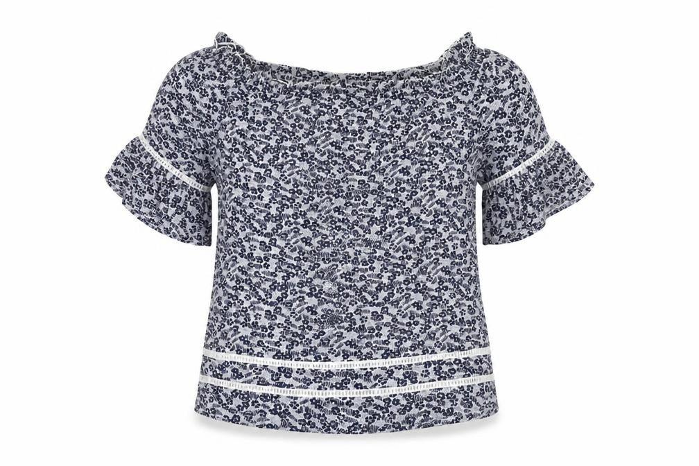 NEXT Womens Blue Floral Viscose Basic Blouse Size 8 Off the Shoulder
