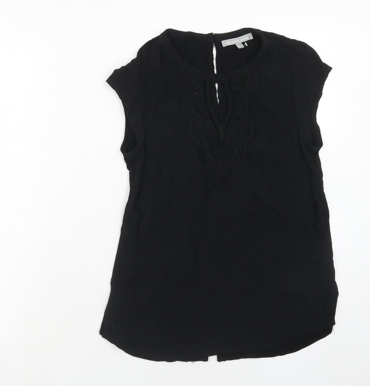 Daniel Rainn Womens Black Viscose Basic Blouse Size S Boat Neck - Crocheted Lace Detail