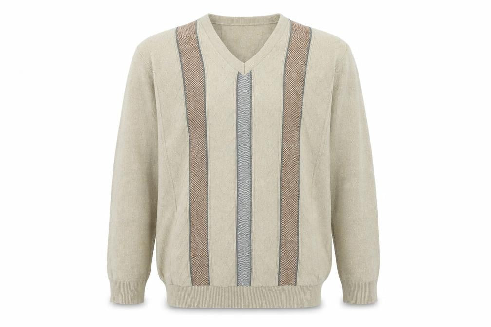 Hero Mens Beige V-Neck Cotton Pullover Jumper Size L Long Sleeve