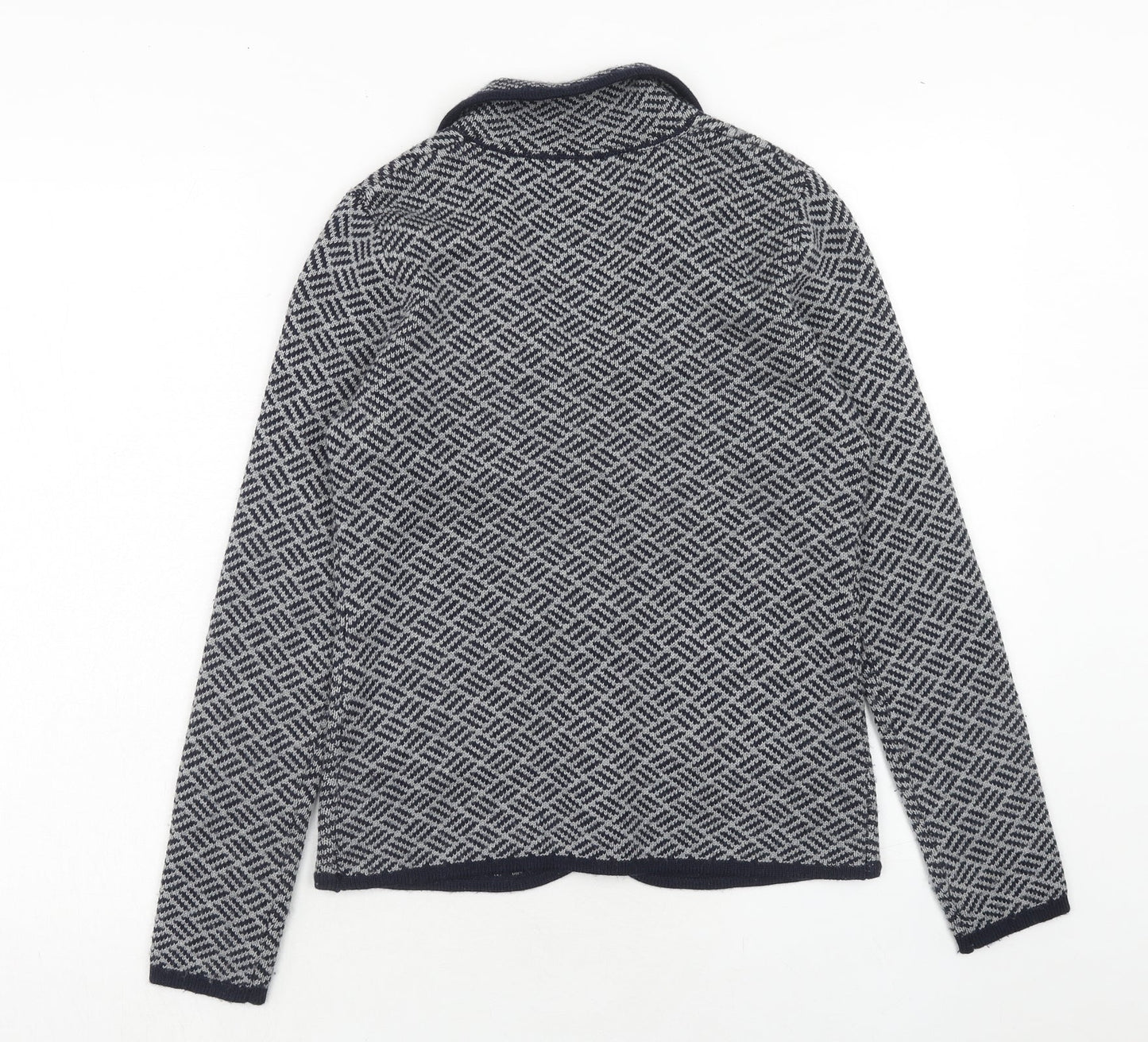 Ellen Tracy Womens Blue Collared Geometric Acrylic Cardigan Jumper Size S