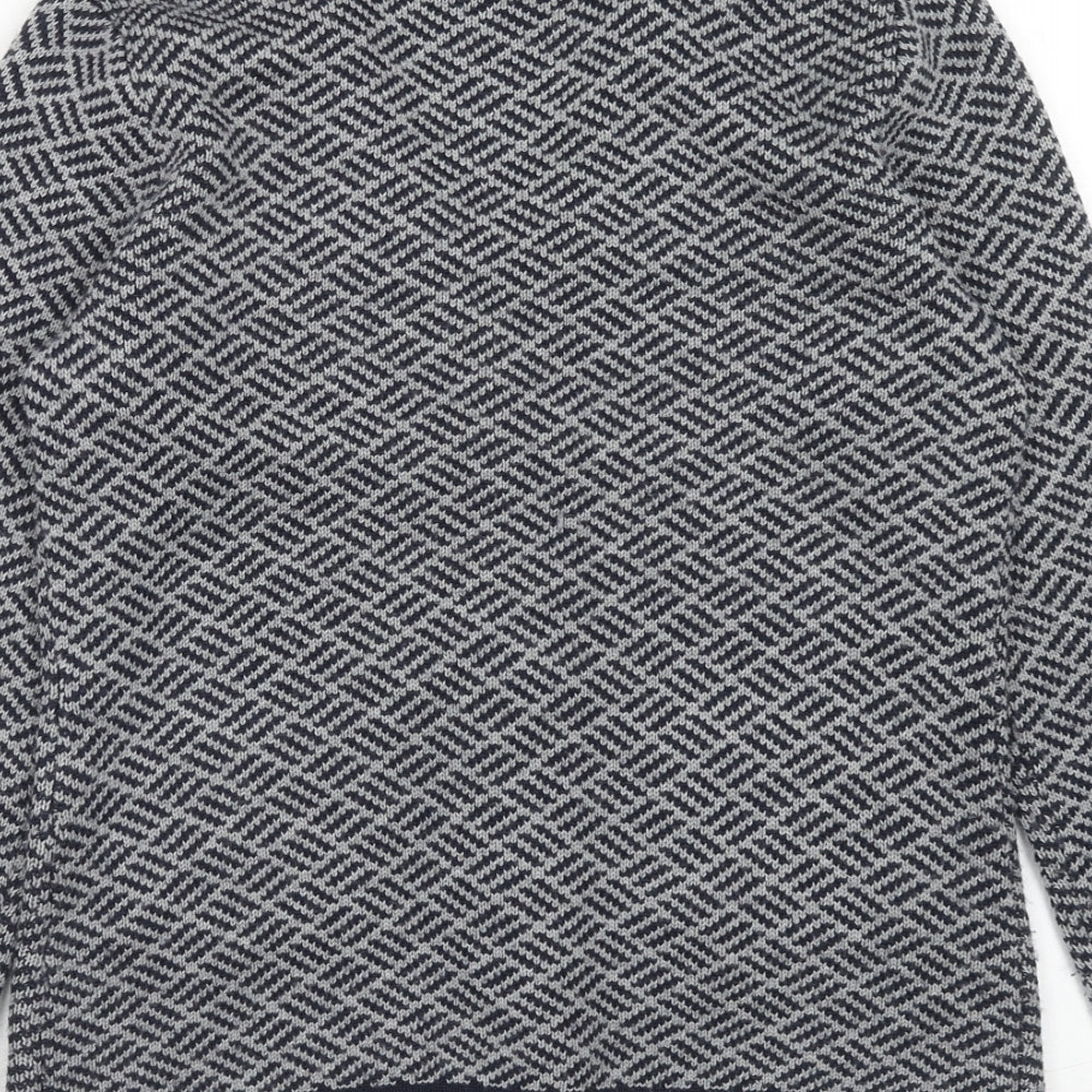 Ellen Tracy Womens Blue Collared Geometric Acrylic Cardigan Jumper Size S