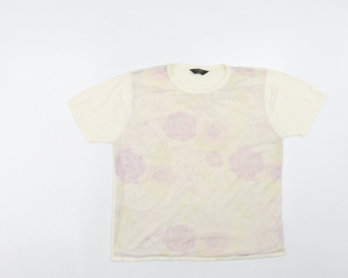 Classic Womens Ivory Round Neck Floral Acrylic Pullover Jumper Size L - Size L-XL