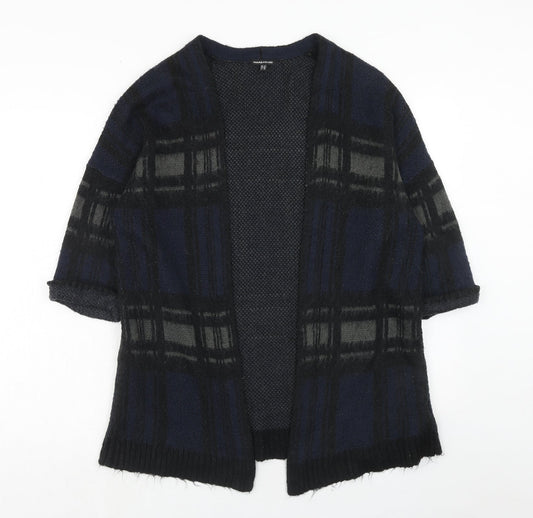 Warehouse Womens Blue V-Neck Plaid Acrylic Cardigan Jumper Size 12