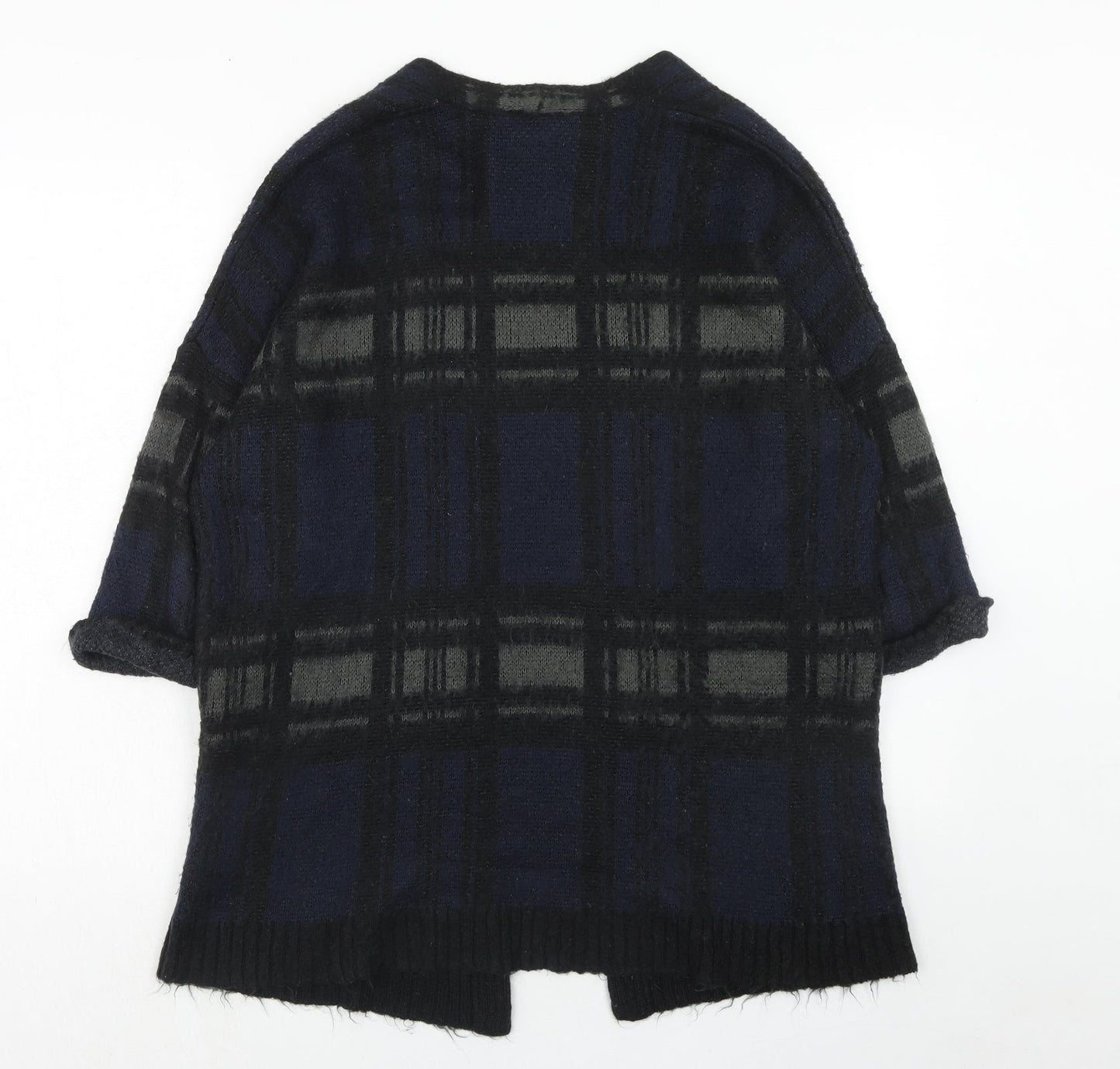 Warehouse Womens Blue V-Neck Plaid Acrylic Cardigan Jumper Size 12