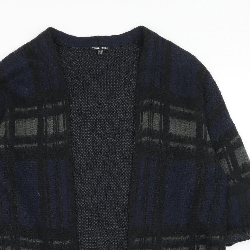 Warehouse Womens Blue V-Neck Plaid Acrylic Cardigan Jumper Size 12