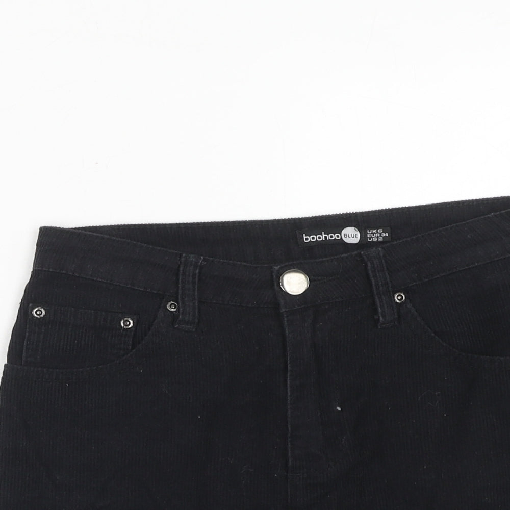 Boohoo Womens Black Cotton A-Line Skirt Size 6 Zip
