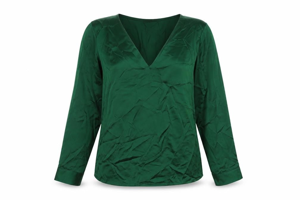 Chicme Womens Green Polyester Basic Blouse Size XL V-Neck