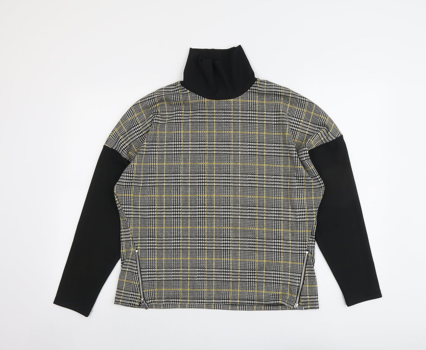 River Island Womens Black Plaid Polyester Basic Blouse Size 12 Roll Neck