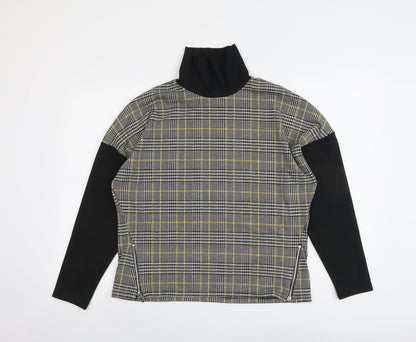 River Island Womens Black Plaid Polyester Basic Blouse Size 12 Roll Neck