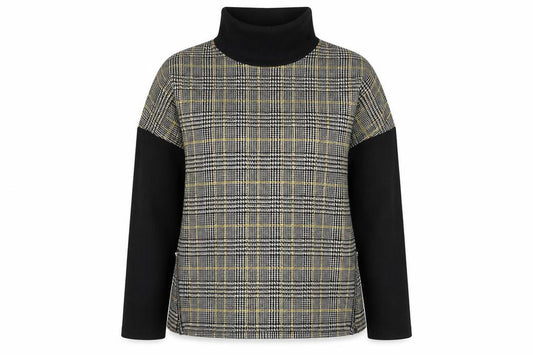 River Island Womens Black Plaid Polyester Basic Blouse Size 12 Roll Neck