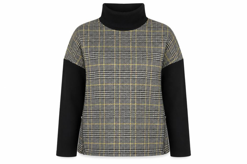 River Island Womens Black Plaid Polyester Basic Blouse Size 12 Roll Neck