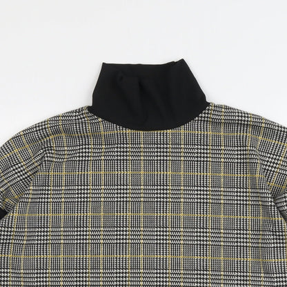 River Island Womens Black Plaid Polyester Basic Blouse Size 12 Roll Neck