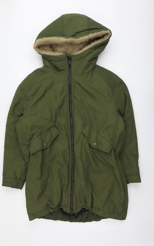Zara Womens Green Parka Coat Size XS Zip