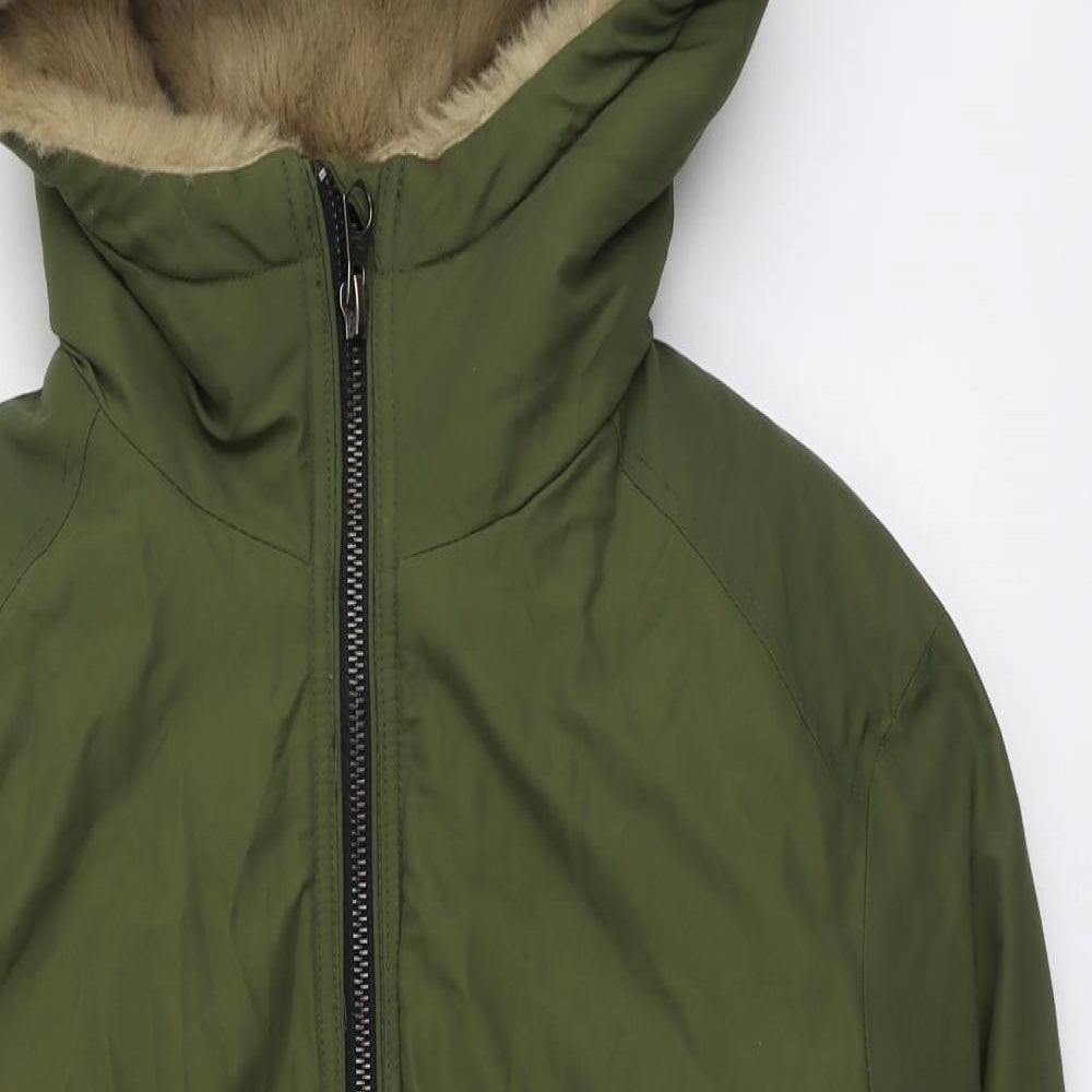 Zara Womens Green Parka Coat Size XS Zip
