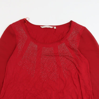 Epilogue Womens Red Viscose Basic Blouse Size 12 Scoop Neck