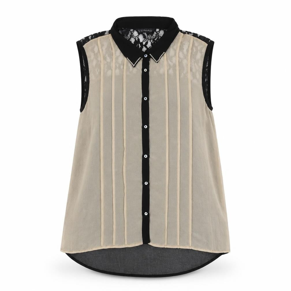 Pioko Womens Black Polyester Basic Button-Up Size 16 Collared