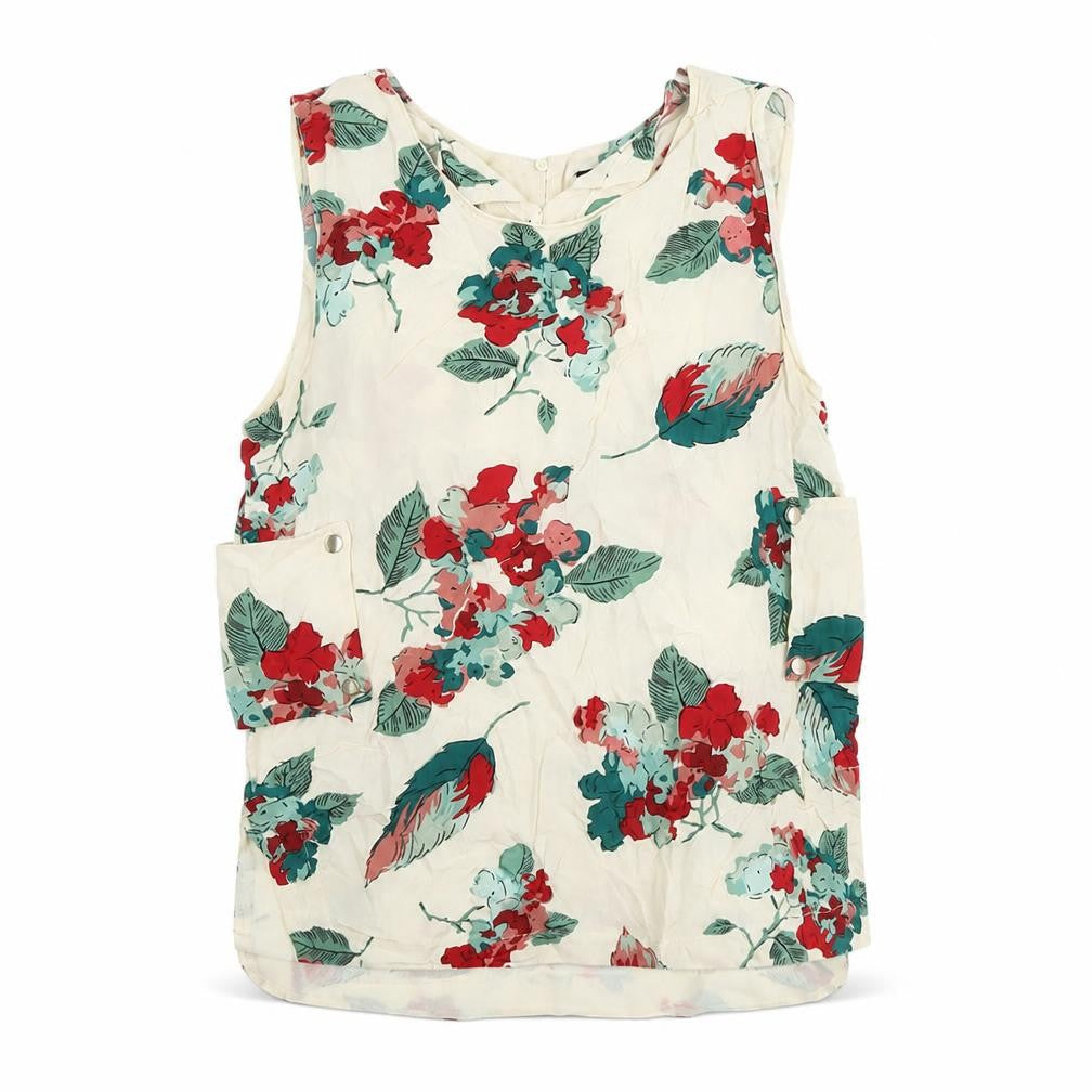 Zara Womens Beige Floral Viscose Basic Tank Size XS Round Neck