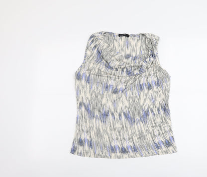Additional front view of Autograph women’s beige geometric viscose basic tank, size UK 14, cowl neck